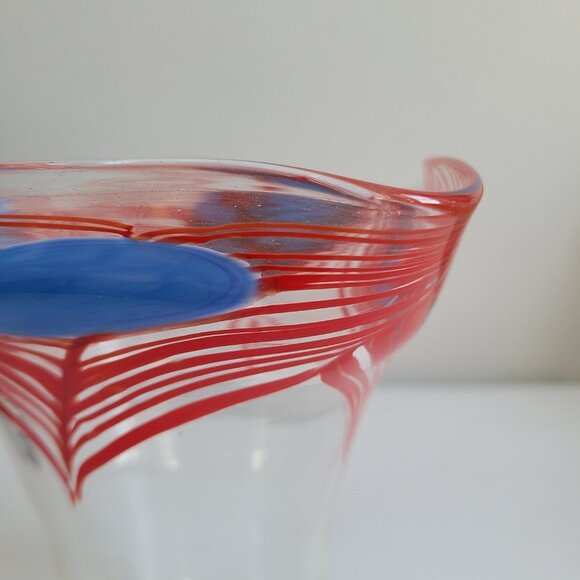 Artisan Hand-Blown Pulled Feather Red Blue Bud Vase Cotemporary Modern Signed - Picture 5 of 8